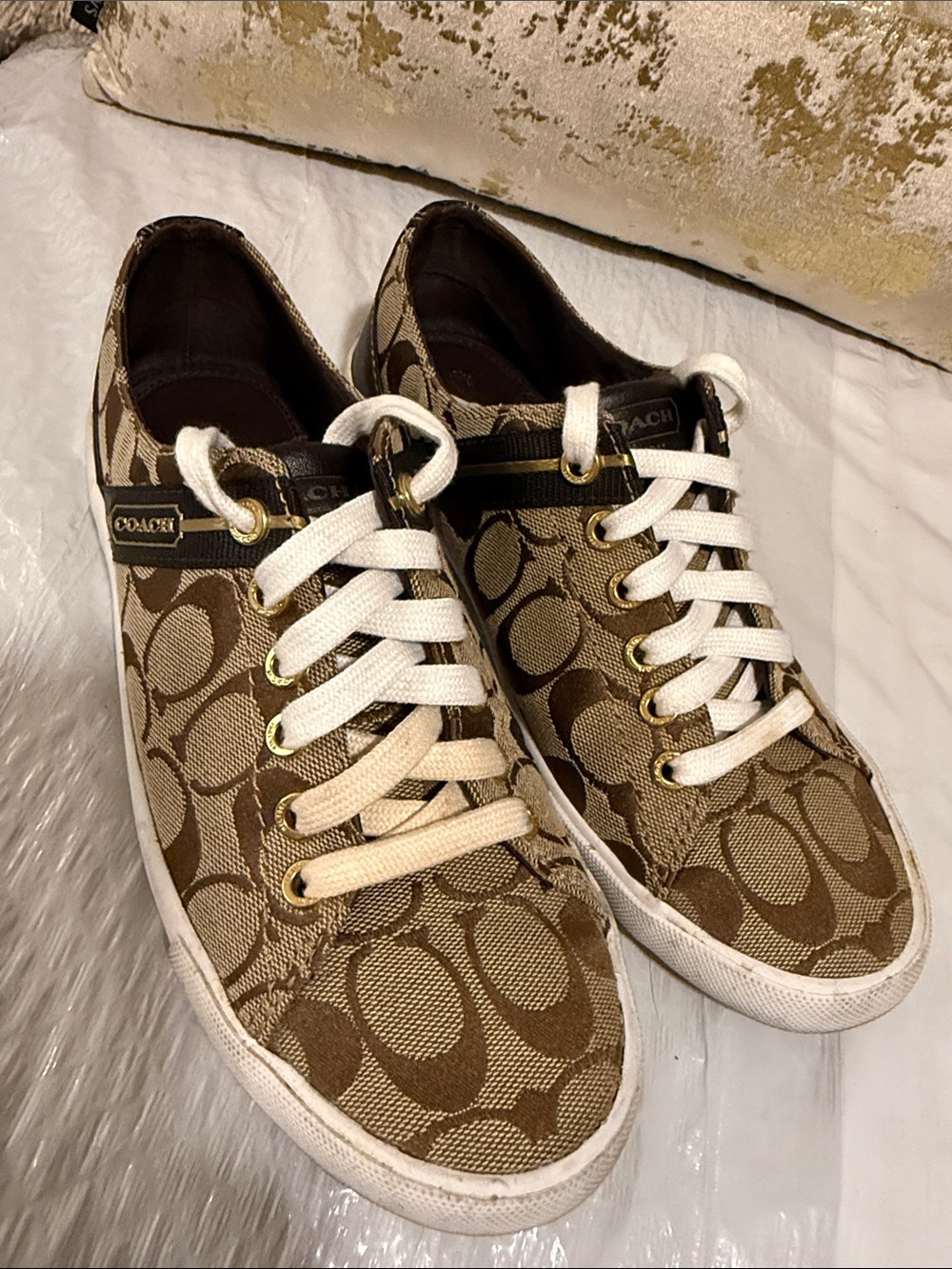Coach Lesley Signature Canvas Sneakers Brown Khaki Size 8B
